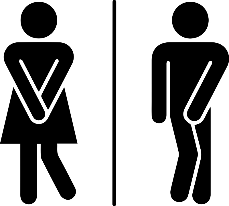 Stylized Men's Room and Women's Room signs