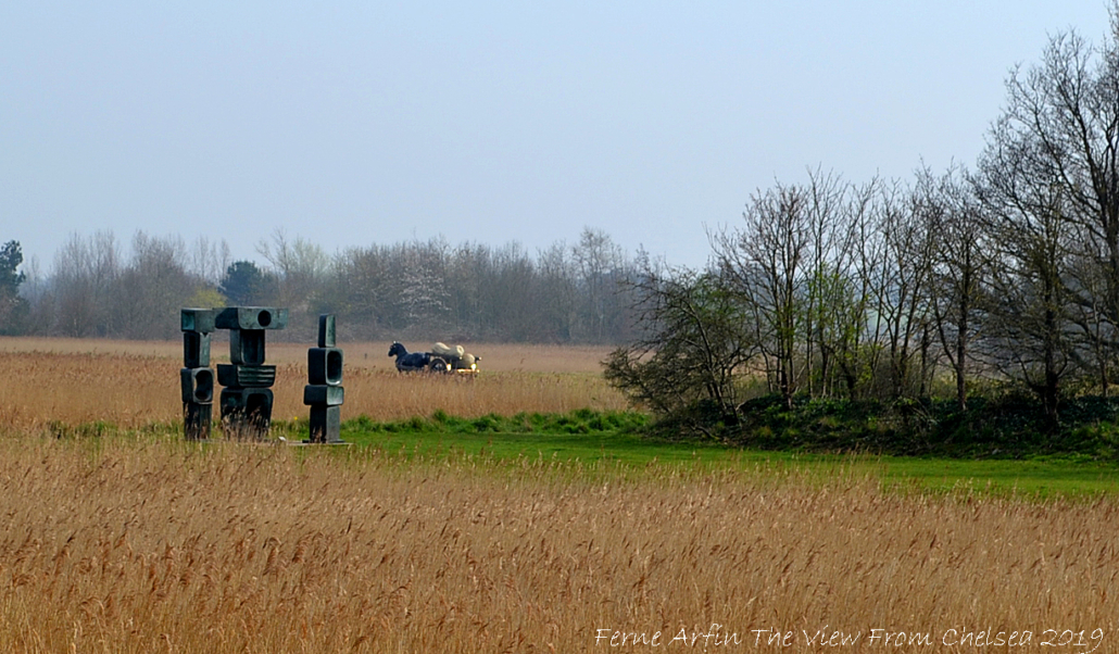 Sculptures in the reeds on the edge of the Snape Maltings campus