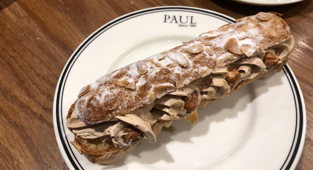 Eclair with hazelnuts at Cafe Paul