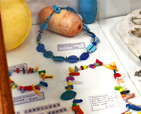 Pot Buoys Gallery, Scilly artists, artists of Scilly, Emma Eberlein, beach plastic jewelry