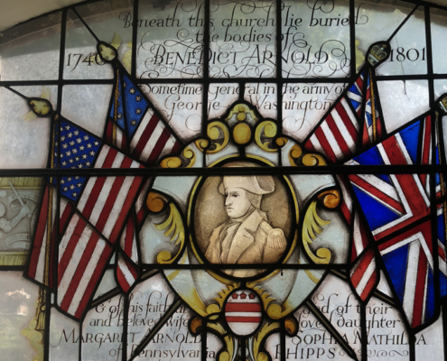 Benedict Arnold stained glass window at St Mary's Church, Battersea London