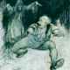 A haunting, halloween. scary visions, Arthur Rackham, illustration, public domais