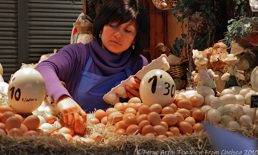 pretty woman, market, barcelona, spain, europe, eggs