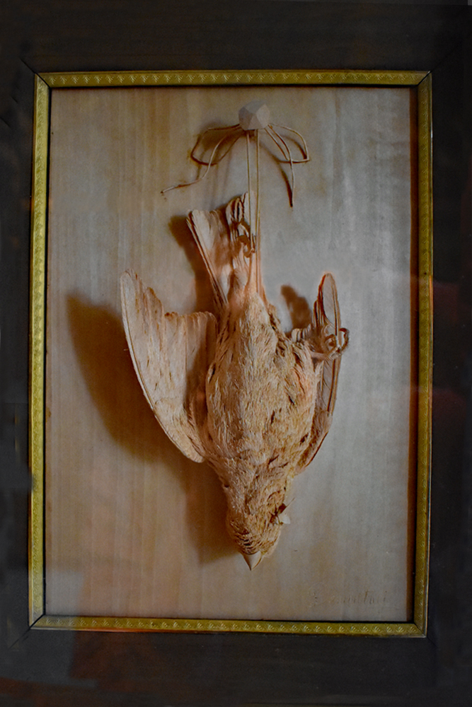 dead bird, pearwood carving, Jean Demontreuil,Burghley House,Marquetry Room