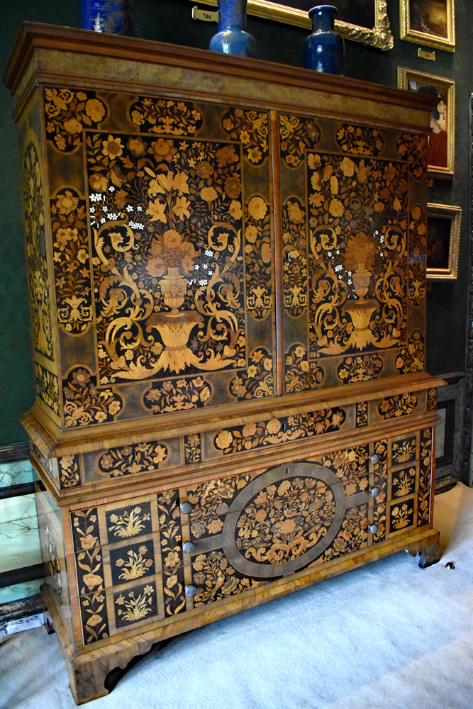 Marquetry Room, Burghley House in Stamford, Dutch marquetry, linen-press