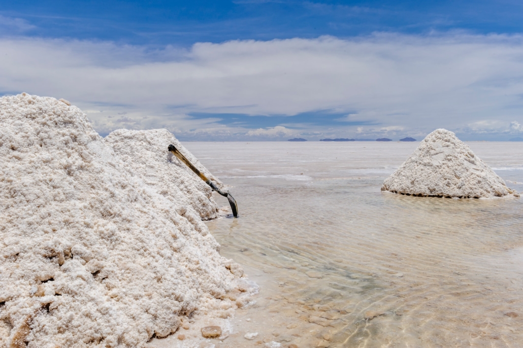 Piles of harvested salt in Bolivia