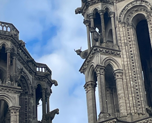 close up of Notre Dame de Laon Towers