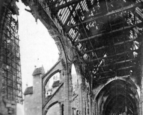 damage to roof and support of Soissons Cathedral post WWI