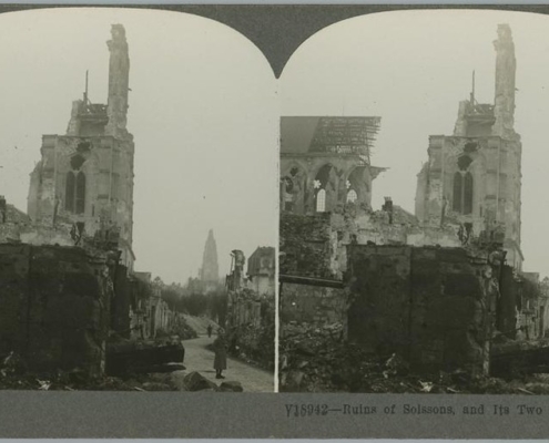 Newspaper picture of Soissons Cathedral after WWI