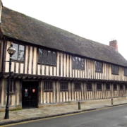 Shakespeare's boyhood school, half timbered buildings near the village church