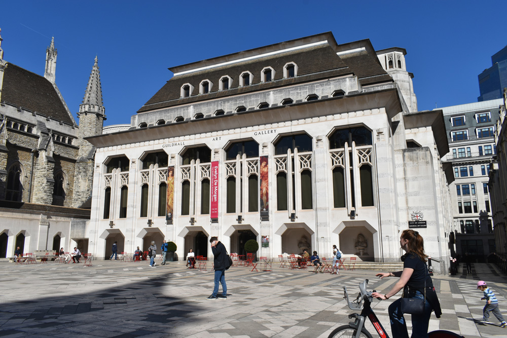 Modern Gothic building, the Guildhall Gallery under blue skies